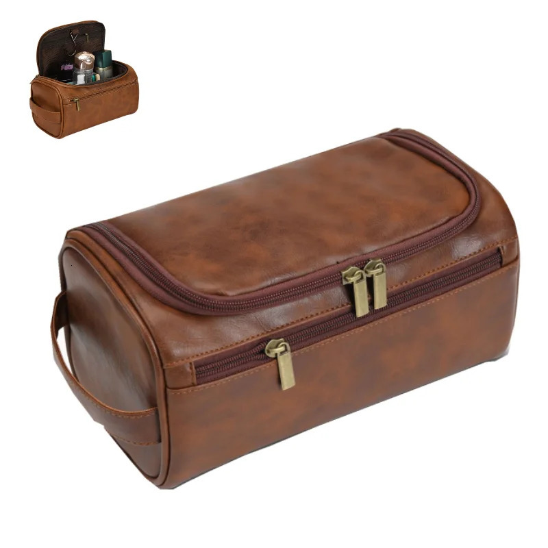 Mens Retro y Toilet Bag Travel Essential Business Cosmetics Makeup Box Lifting Storage Manager Face Wash 250326