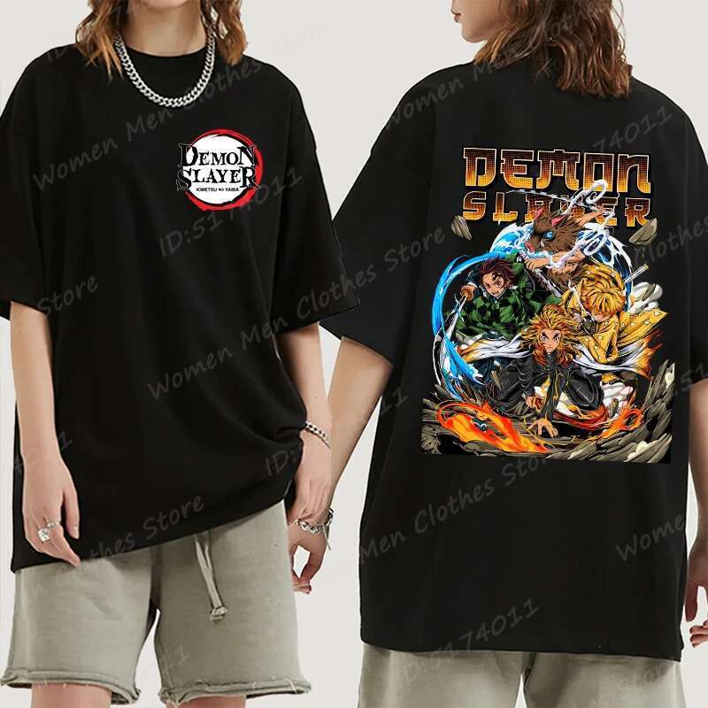 Super sized and fun anime demon killer pattern printed T-shirt, anime lover shirt, cool summer T-shirt for women, men's short sleeved T-shirt top
