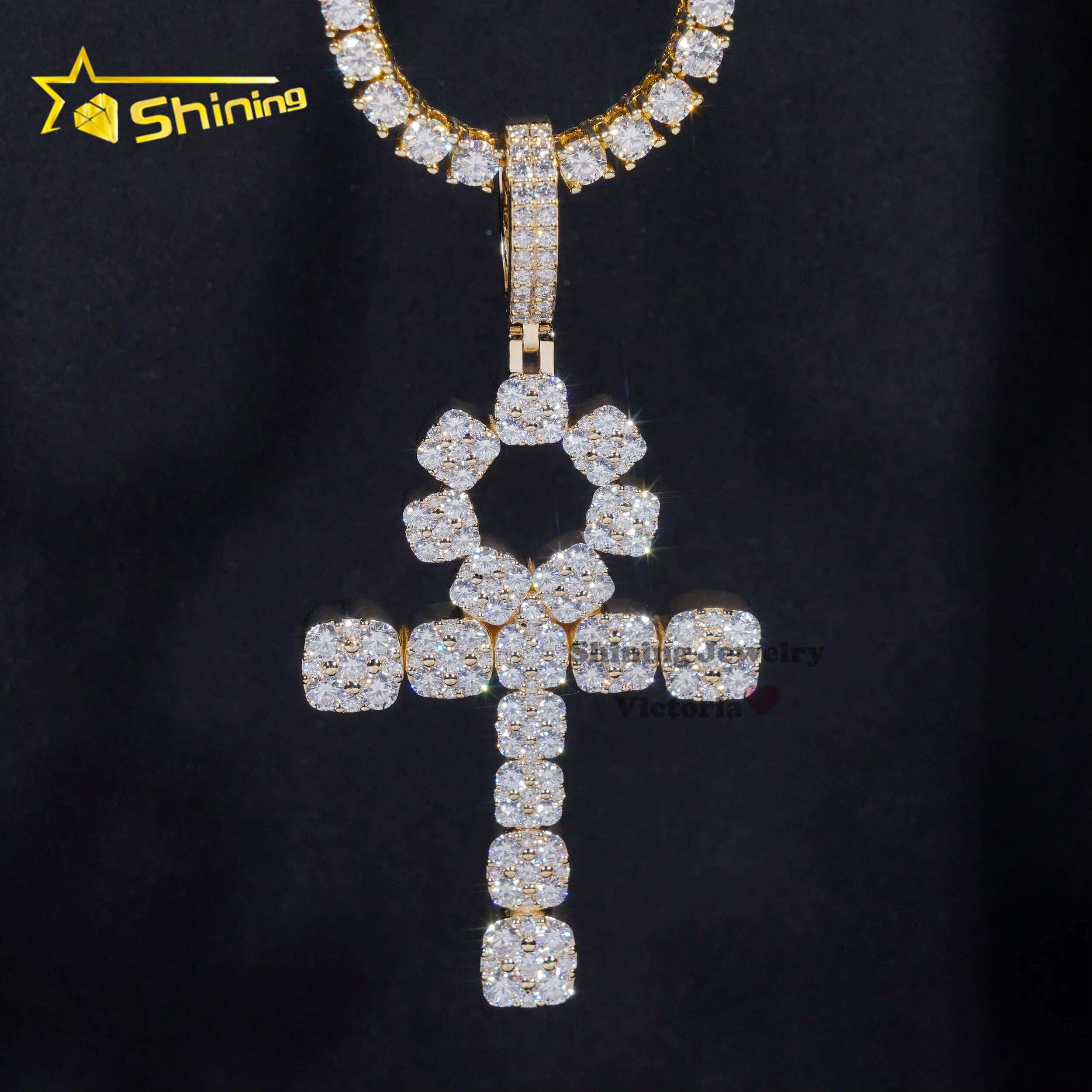 Soild Gold Diamond Trendy Jewelry Custom Hip Hop Pendant Necklace 10K Real Gold VVS Moissanite Cross Pendant for Men Women
