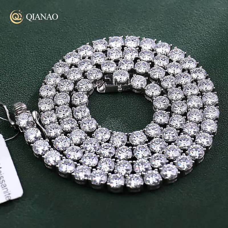 QIANAO Jewelry 6mm Wide 925 Sterling Silver Hip Hop Diamond Chaine Pour Femme Moissanite Gemstone Tennis Chain for Women