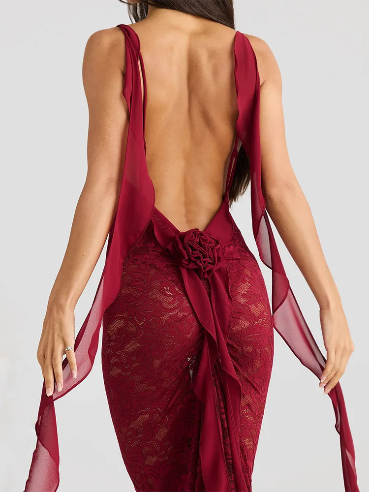 Articat Sexy Sleeveless Lace Patchwork Print Women Backless Party Evening Dress Trailing Long Skirt Flowing Vestido 250326