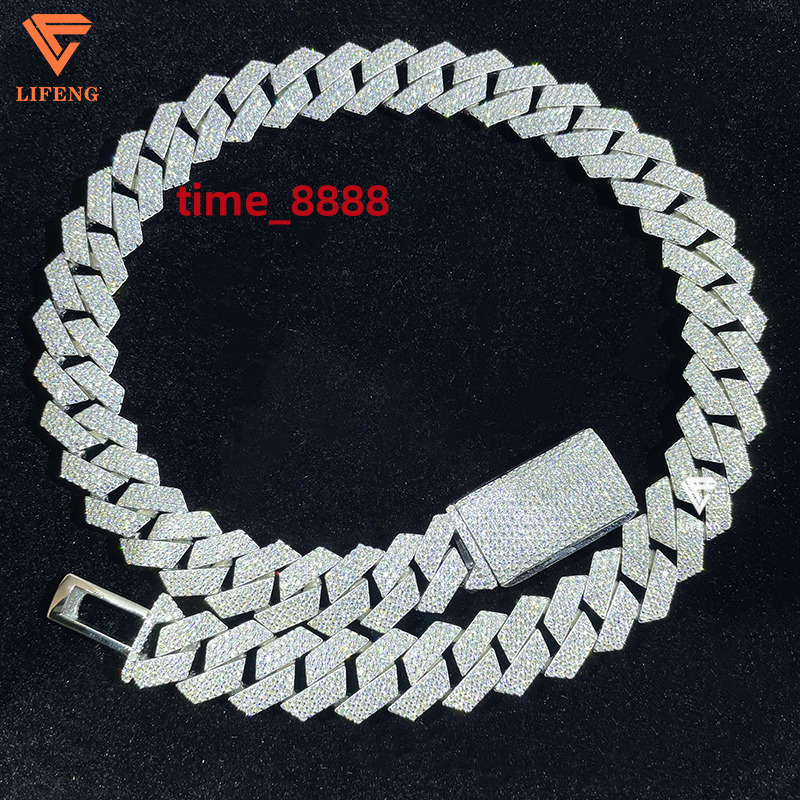 Lifeng Jewelry 15MM Honeycomb Set VVS1 Moissanite Cuban Link Chain Necklace Bust Down Solid Silver White Gold Plated Miami Chain