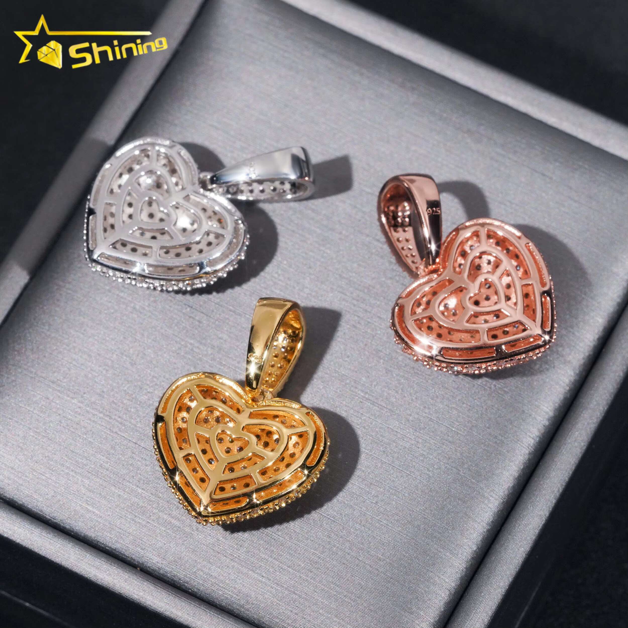 Ready to Ship Hip Hop Heart Iced Out 925 Sterling Silver Diamond Moissanite Pendant for Necklace