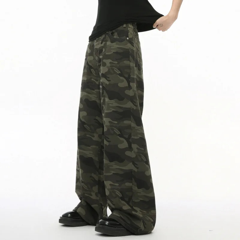 IEFB Vintage Camouflage Mens Jeans Fashion Washed Casual Wide Leg Denim Pants Autumn Winter Loose Male Trousers Old Blue 9C354 250317
