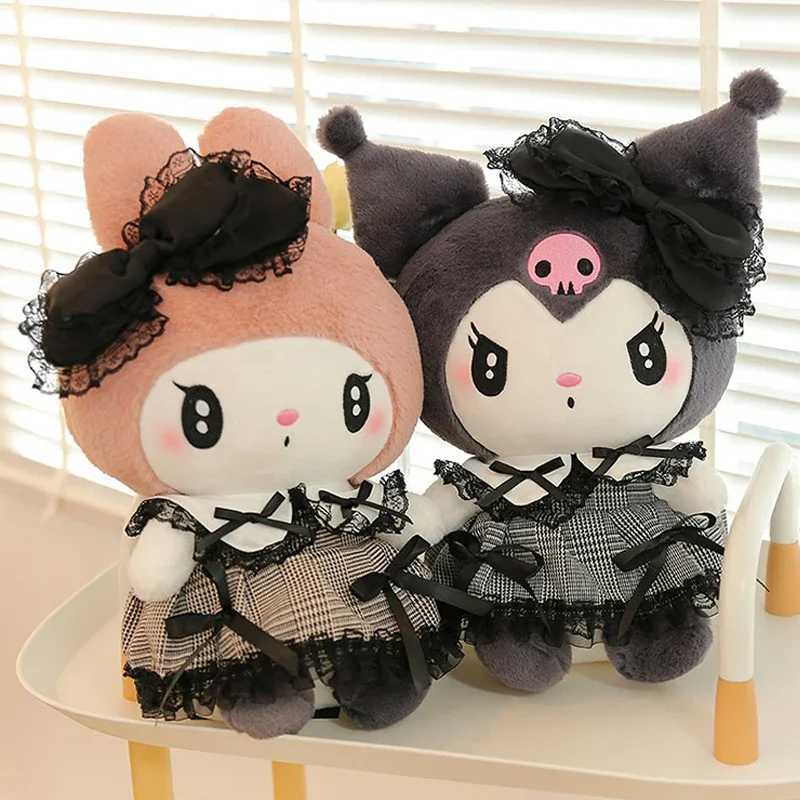Sanrios Black Kuromi MyMelody Plush Stuffed Doll Kawaii Cartoon Sofa Mat Pillow Dark Gothic Lace Toy Girl Birthday GiftT250326