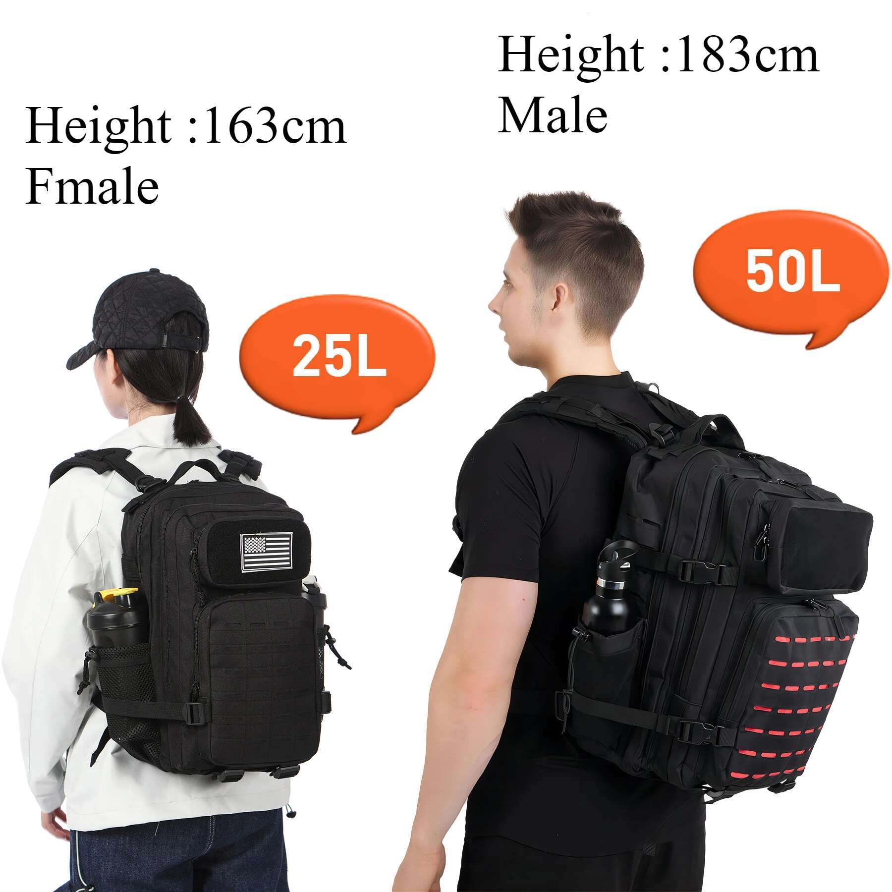 25L/50L Tactical Bag Hunting MOLLE Backpack GYM For Men EDC Outdoor Hiking Rucksack Witch 2 Bottle Holders