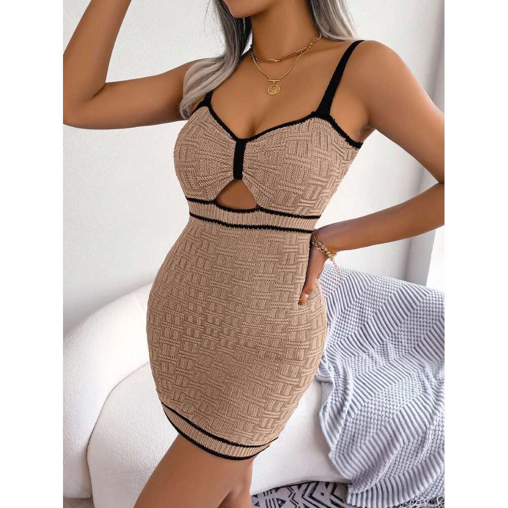 Knit Women's Bodycon Mini Ribbed Sexy Cut Out V Neck Spaghetti Strap Slim Pencil Y2K Streetwear Night Club Dress