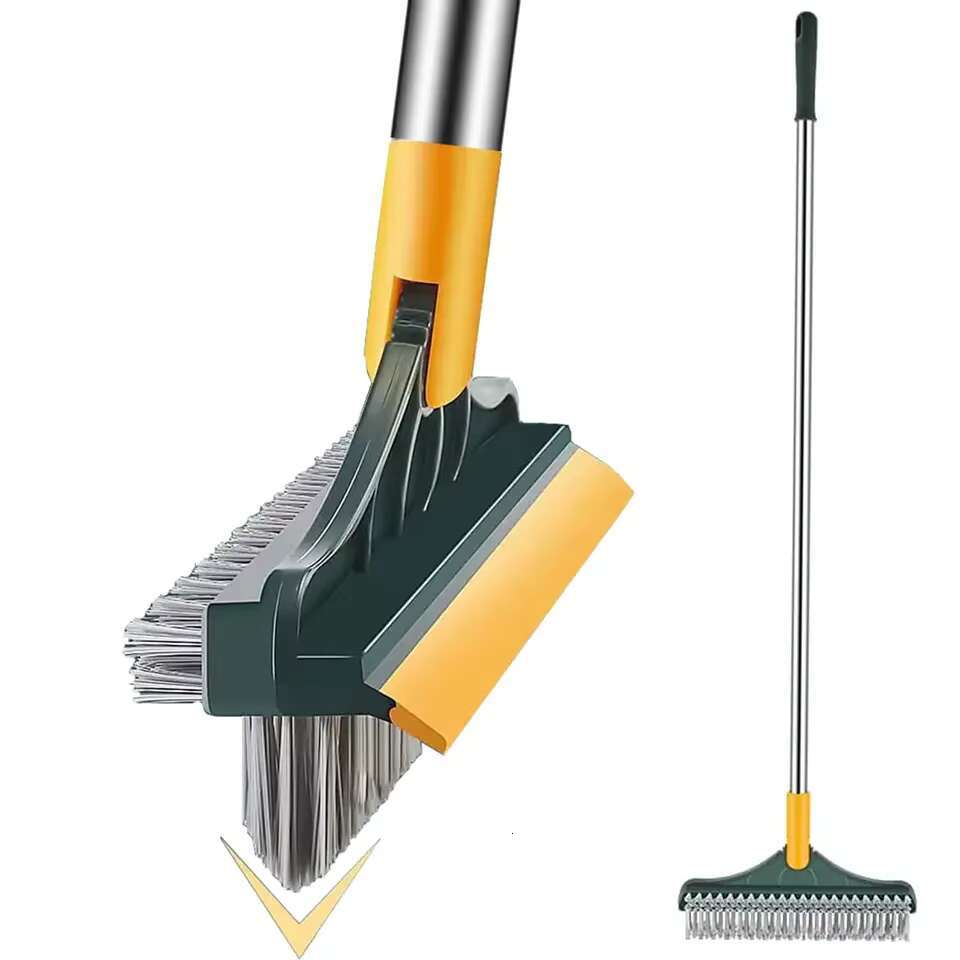 3 in 1 Broom Adjustable Tool Bathroom Home Cleaning Water Squeegee Stiff Bristle Corner Gap or Clean Brush