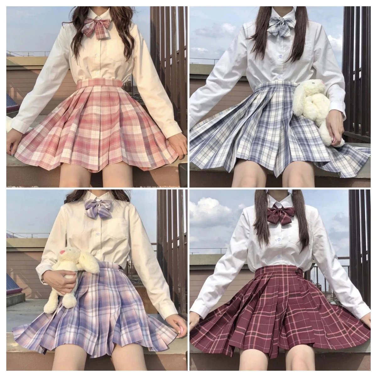 Japanese school uniform original Jk Plus size S8xl spring and autumn checkered skirt top bow set sailor 250326