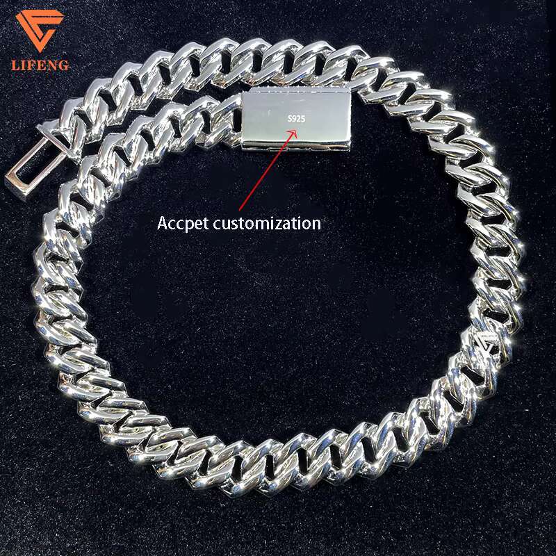 Lifeng Jewelry 15MM Honeycomb Set VVS1 Moissanite Cuban Link Chain Necklace Bust Down Solid Silver White Gold Plated Miami Chain