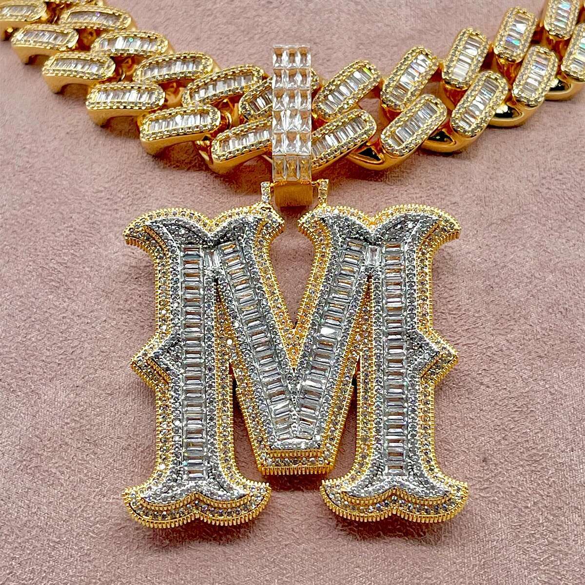 Drip Initial A-Z Baguette Name Letter Pendant For Women Necklace Bling Zircon Hip Hop Rock Street Jewelry