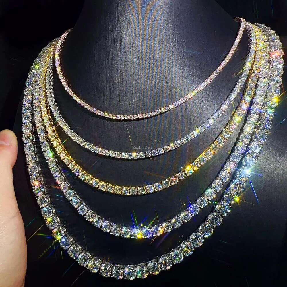 Custom Hip Hop Jewelry Necklace 2Mm 3Mm Sterg Sier Hiphop VVS Moissanite Tennis Chain