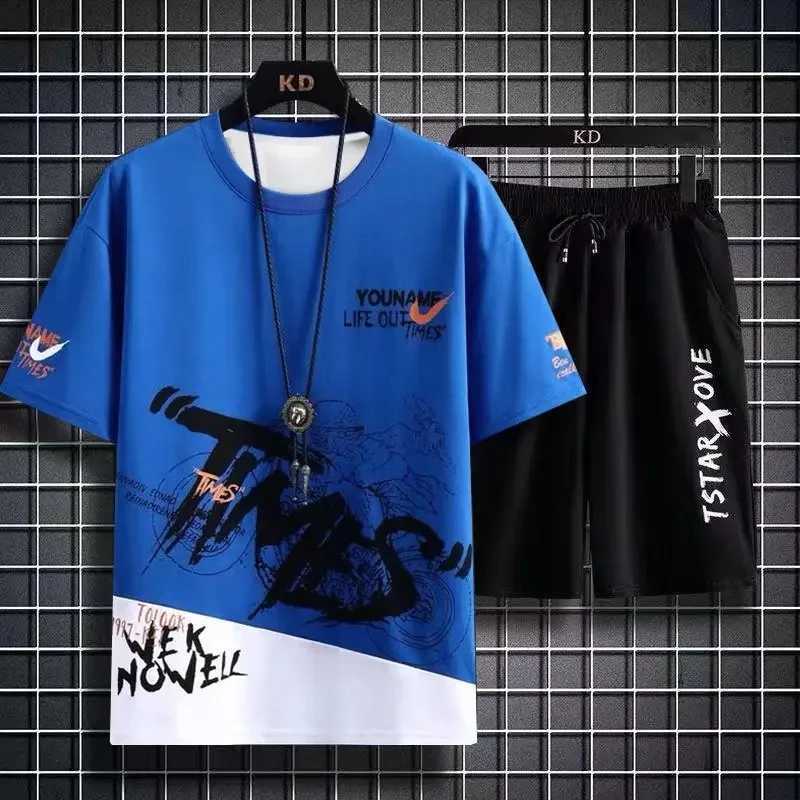 Mens set 2024 summer fashion quick drying T-shirt casual ice silk shorts set mens sports two-piece set basketball setXJ250326