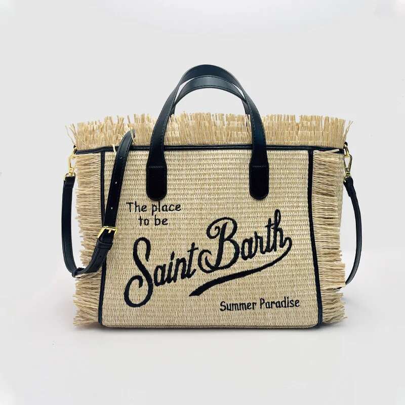New Style Women's Large Capacity Leisure Travel Straw Mat Handmade Tassel Handbag Tote Bag From Santa Bart Europe And America