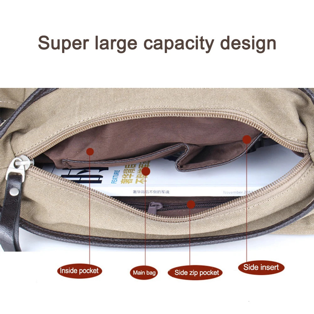 Neutral canvas shoulder bag with large capacity and adjustable straps suitable for school work activities 250326