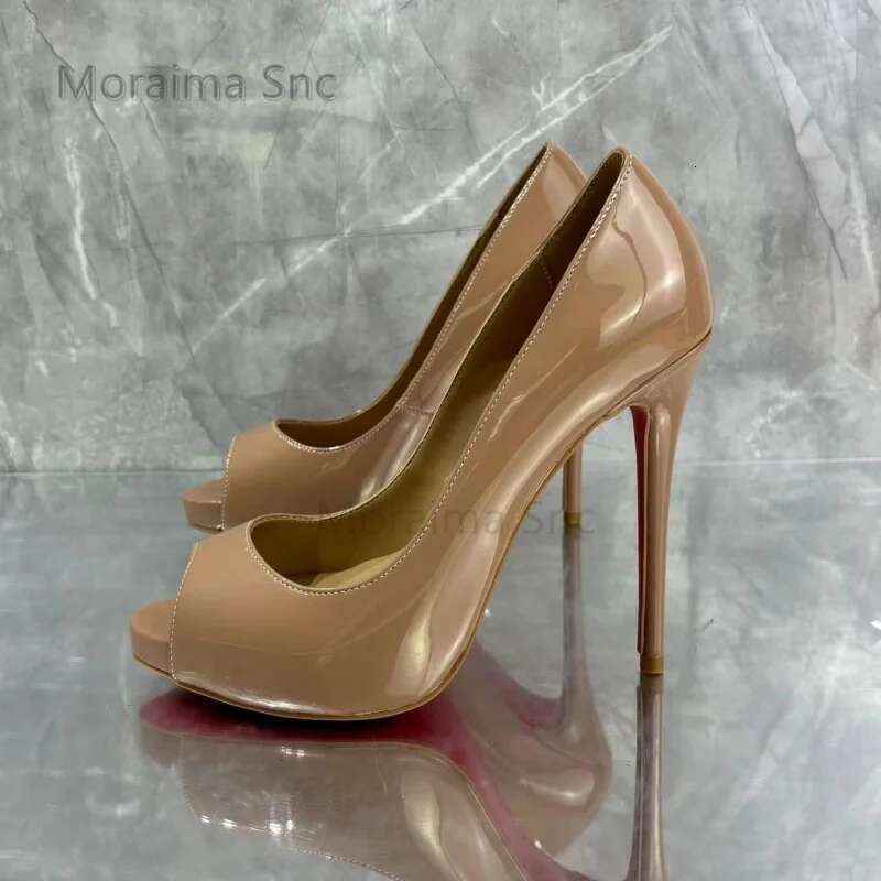 Peep Toe Patent Leather Heeled Women's Platform Stiletto Pumps 10/12Cm High Heels Party Office Commuter Single Shoe Summer