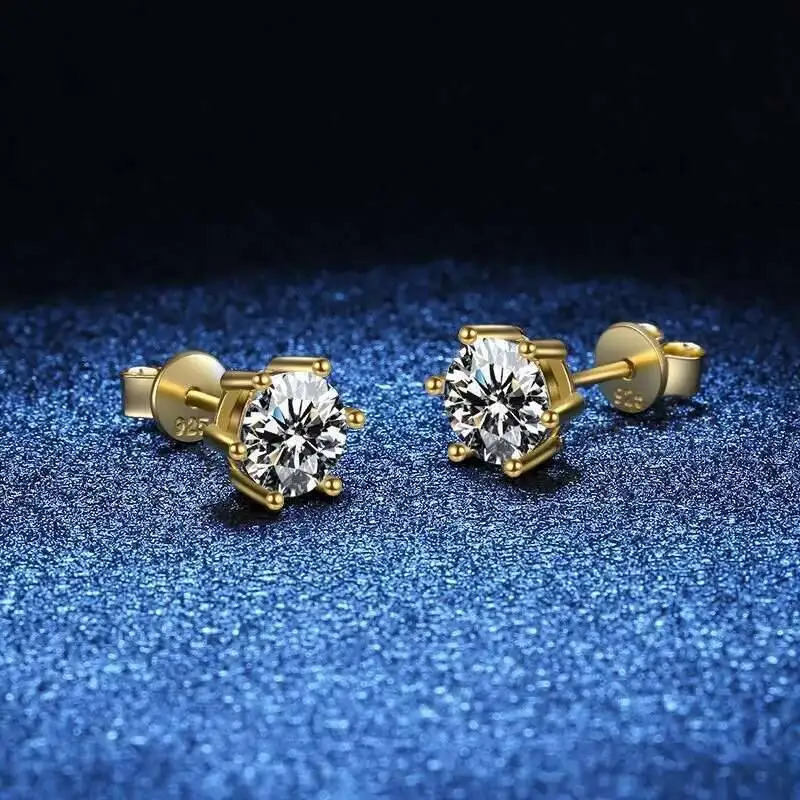 GRA Certified 0.5ct-2ct D Color Stud Earrings Lab Created Diamond 925 Sterling Silver Gold Plated Wedding Jewelry 250318