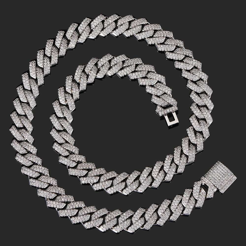 Nuoya 925 Sterling Silver Fine Jewelry Necklace Iced Vvs Moissanite Cuban Chain Hip Hop Style Moissanite Cuban Link Necklace