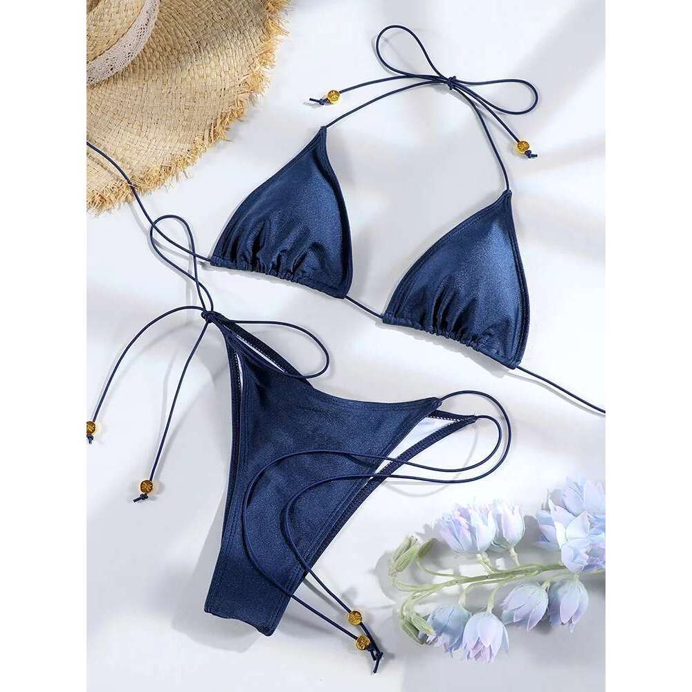 Sexy Triangle Mini Sets Micro Thongs Swimsuit Women Bathing Suit Biquini Bandage Beachwear Print Swimwear Thong Bikini
