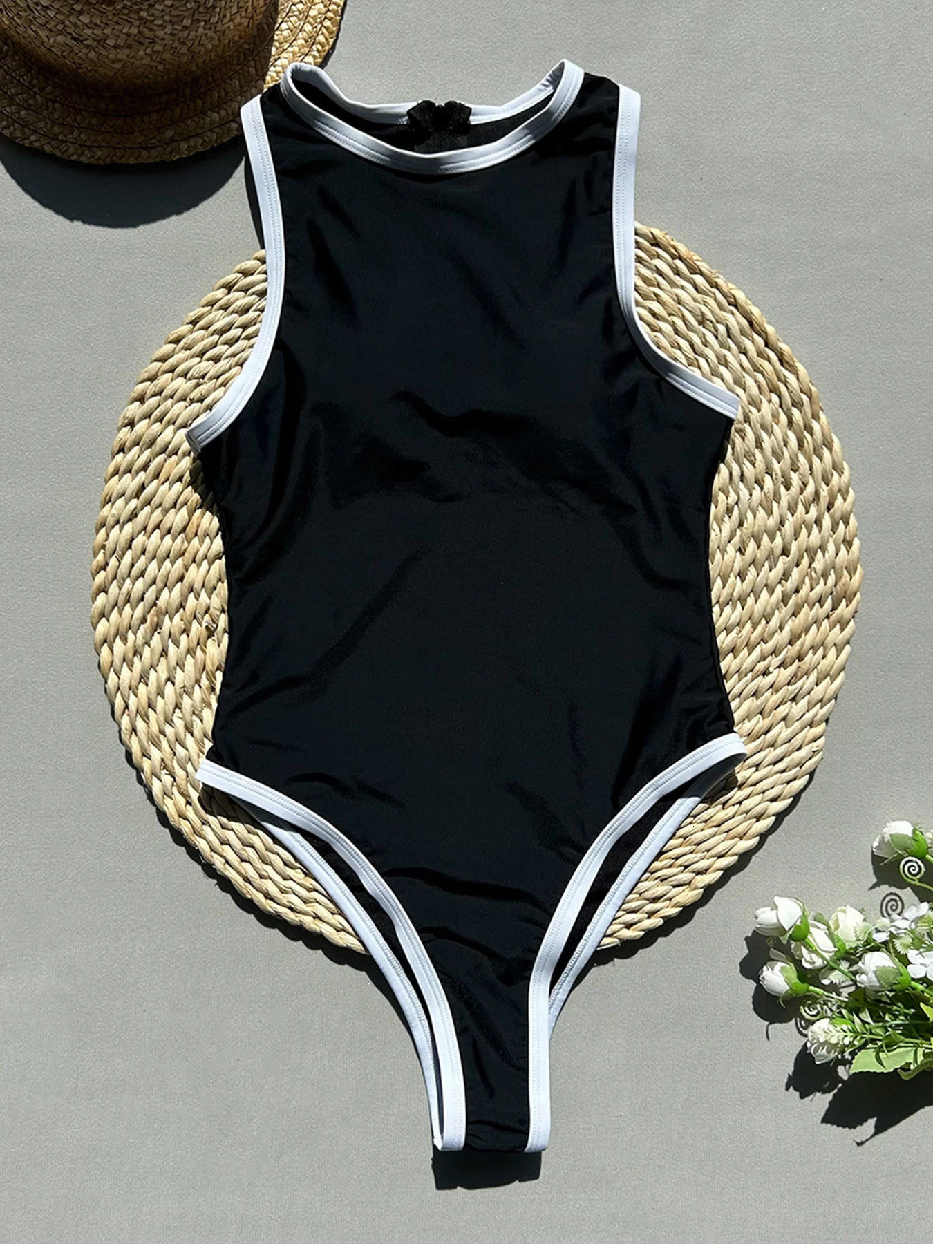 high neck onepiece swimsuit womens zipper summer beach 250327