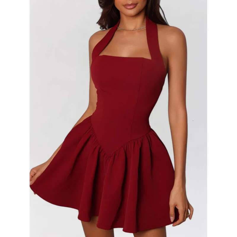 Dongdumaoyi Ruches Mini Spaghetti Band Patchwork Sexy Backless Zoom Kant Hoge Taille Damesmode Jurk