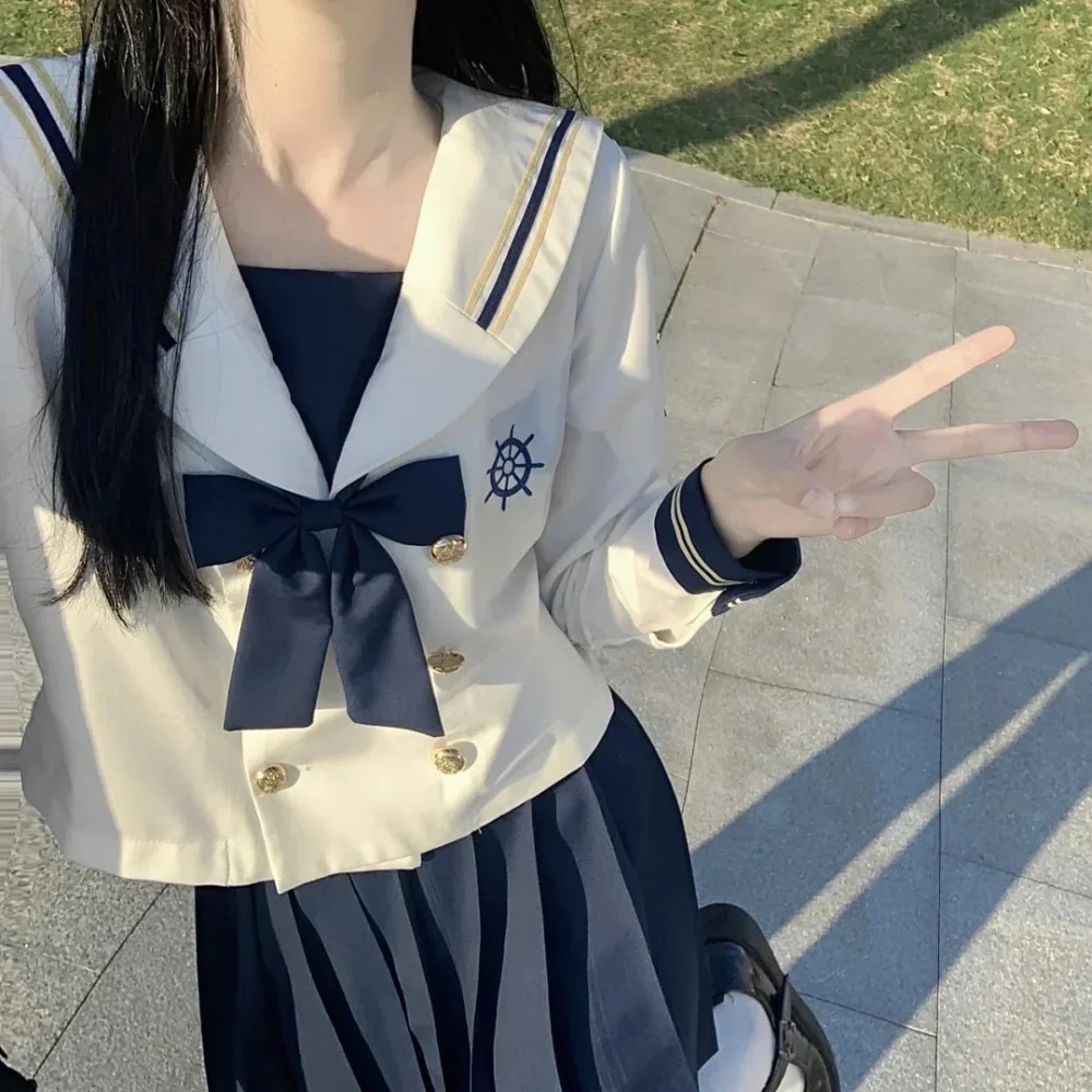 Japanese school uniform girl Jk sailor suit S2XL navy shirt summer sexy pleated Skirt Fuku anime COS costume female 250326