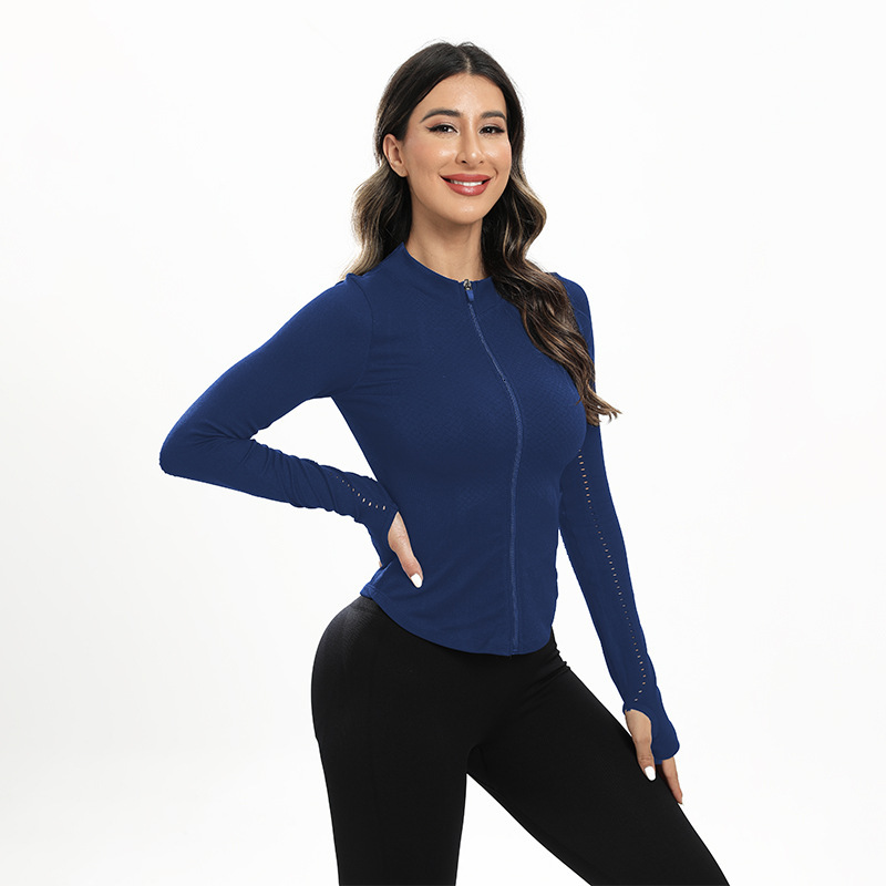 Hollow Out Long Sleeved Jacket, Women's Sports Fitness Round Neck Zipper, Autumn And Winter New High-End Yoga Suit