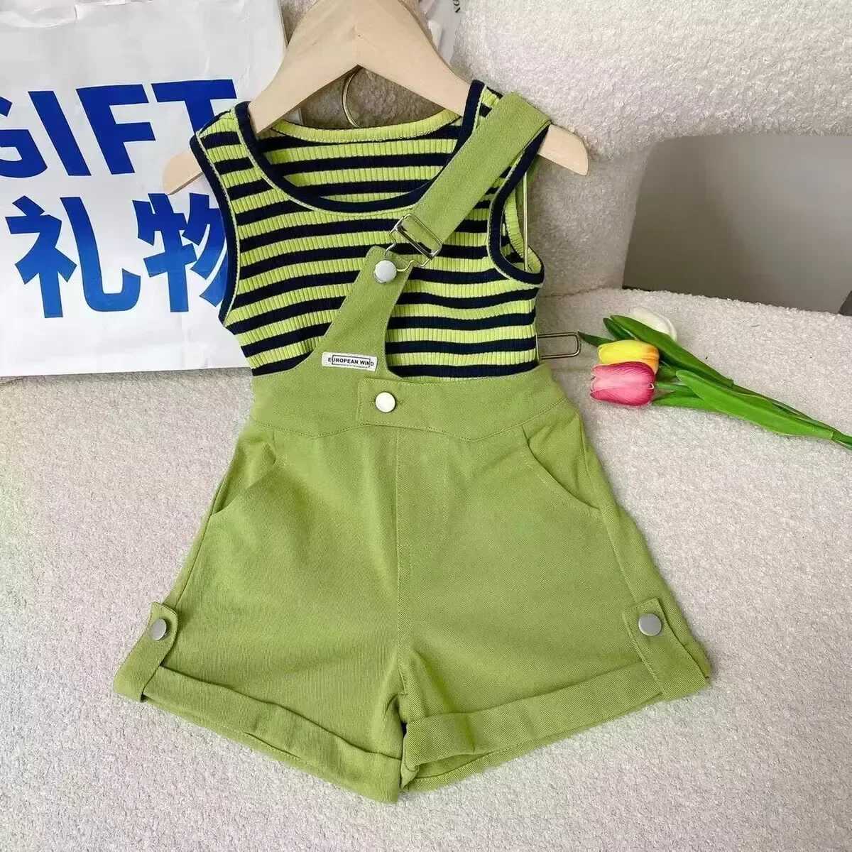 Summer Fashion Kids Girls Suspended Suits New Striped Vest Tops Baby Girl Shorts 2-piece setT250327