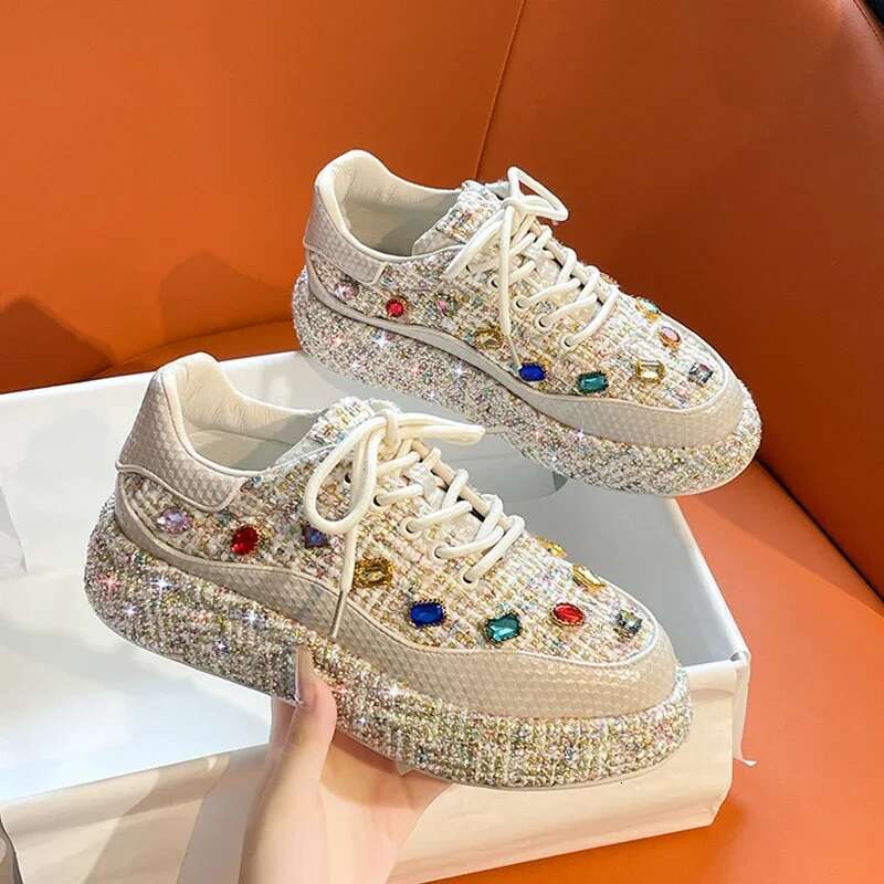 Designer Shoes Light Luxury Women's Sports Shoes 2025 Spring Festival Shining Rhies Women's Vulcanize Fashion Autmn Platform Casual Shoes Wo