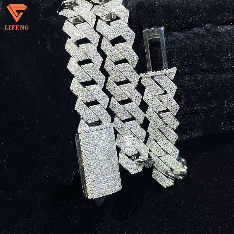 Lifeng Jewelry 15MM Honeycomb Set VVS1 Moissanite Cuban Link Chain Necklace Bust Down Solid Silver White Gold Plated Miami Chain