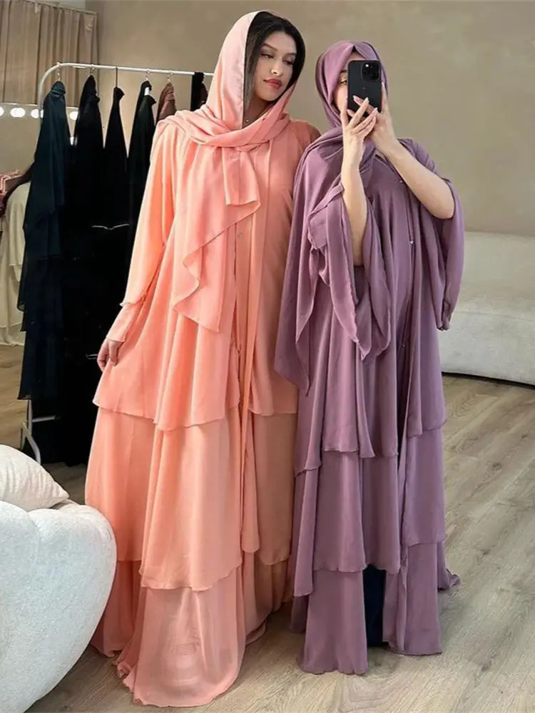 Summer Open Chiffon Khimar Kimono Abaya Dubai y Muslim Set Humble Kaftan Headscarf Women Islamic Ka Damen 250326