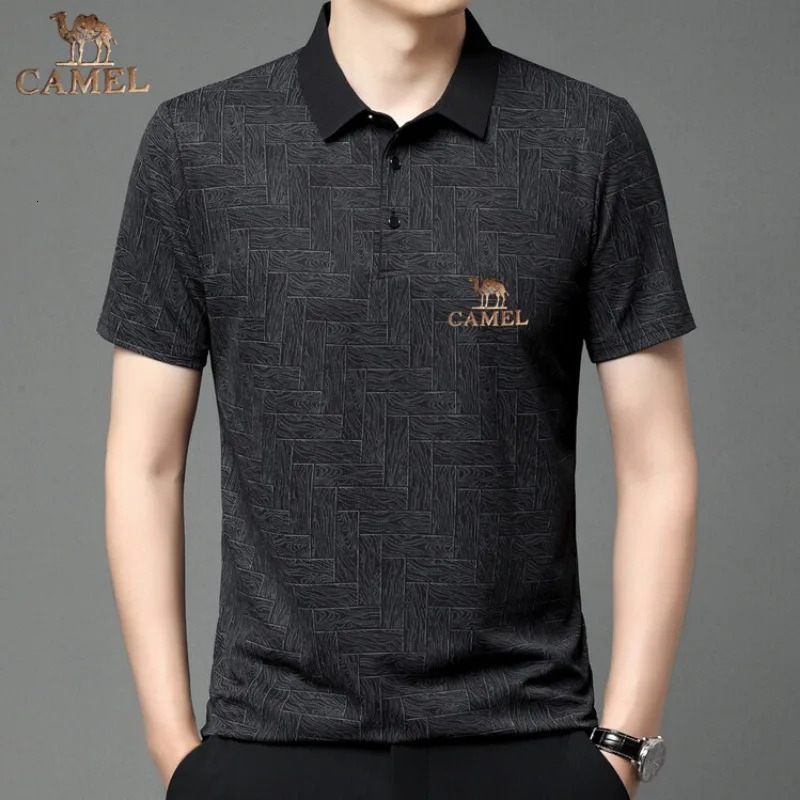 Camel Gold Label Summer Mens Middle aged Elderly and Young Collar Breathable Fashion Casual Short Sleeve Tshirt Polo Shirt 250327