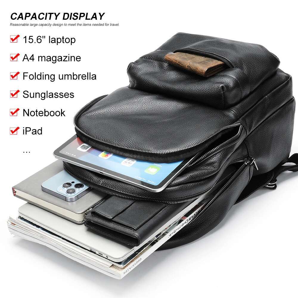 WESTAL Genuine Leather School Students Mochila Laptop Bag 15.6'' Black Large Men Backpack For Travel 332