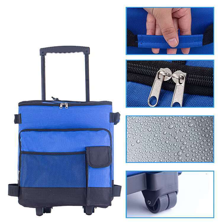 25 Hot Selling Large handcart insulated rolling camping soft cooler outdoor lunch bag with wine cans and food wheels