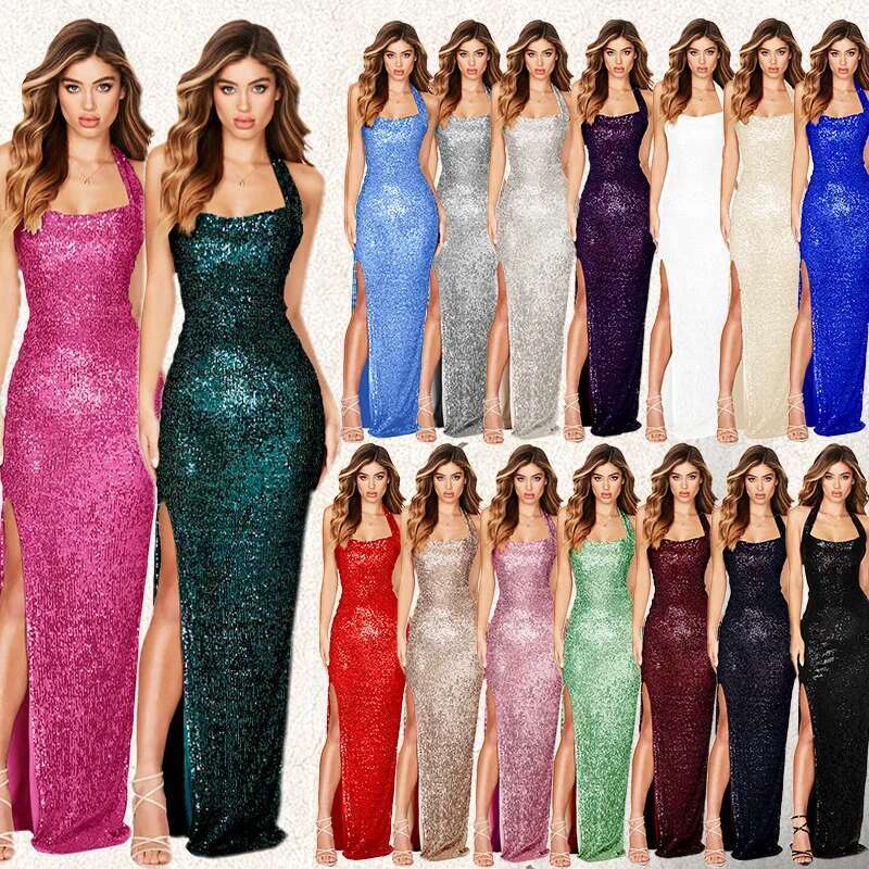 Dongdumaoyi Halter Splitjurk Jurk Met Lovertjes Elegante High End Mode Dameskleding C