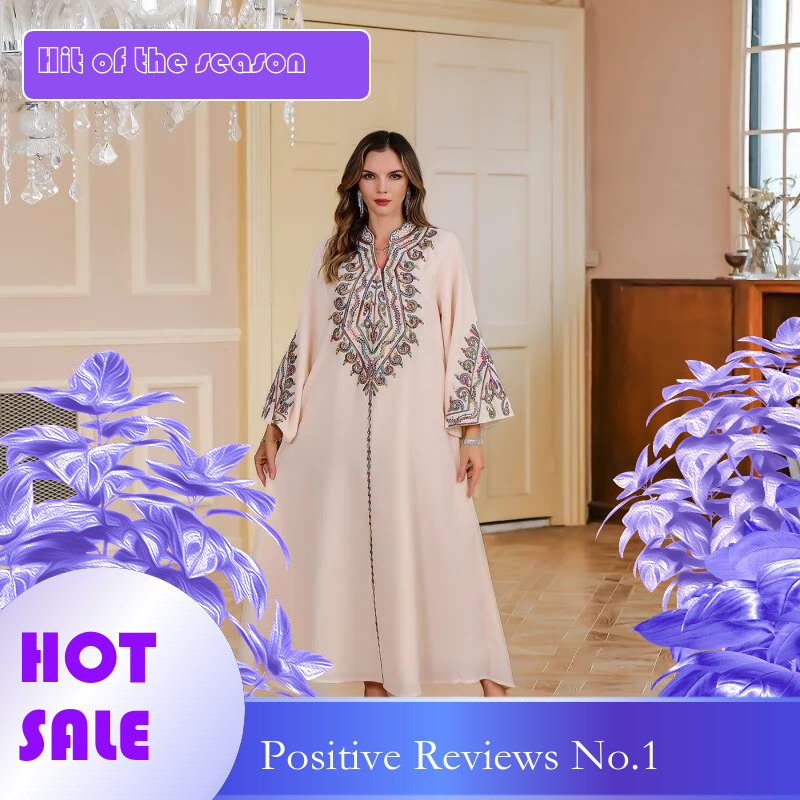 Dongdumaoyi Dubai Djellaba Dameskleding Abaya Arabische Damesjurk Musilin Geborduurde Jurk W