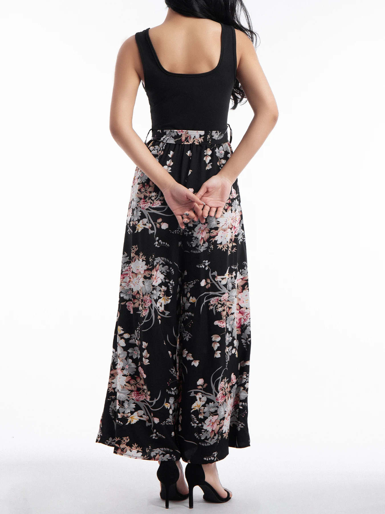 Fashionable womens knitted and chiffon printed patchwork work jumpsuit with loose fitting straps wide leg suitable for summer vacations outdoor ac 250