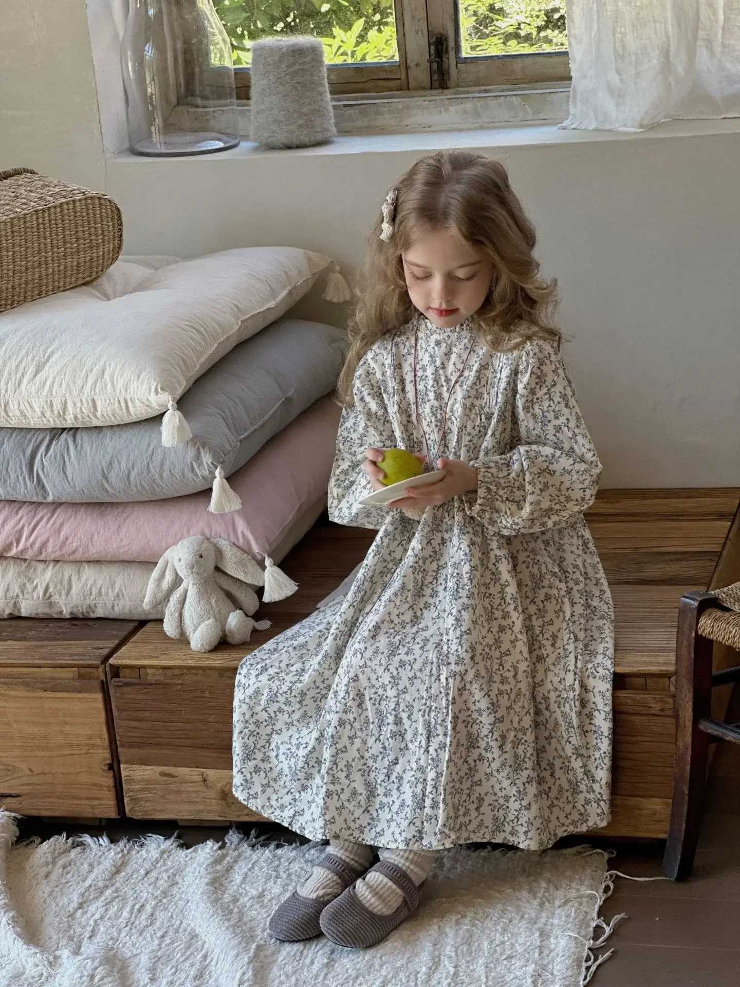 Girls dress spring/summer new Korean childrens long sleeved French princess floral dress sweet simple and loose 2024 W250326