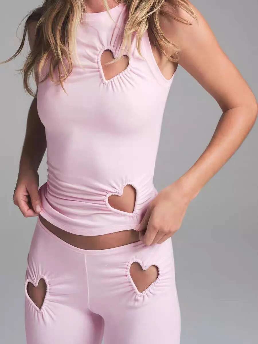 Kim Rose Same 2025 Valentine's Day Style Love Hollow Round Neck Sleeveless Slim Vest Flared Trousers Suit