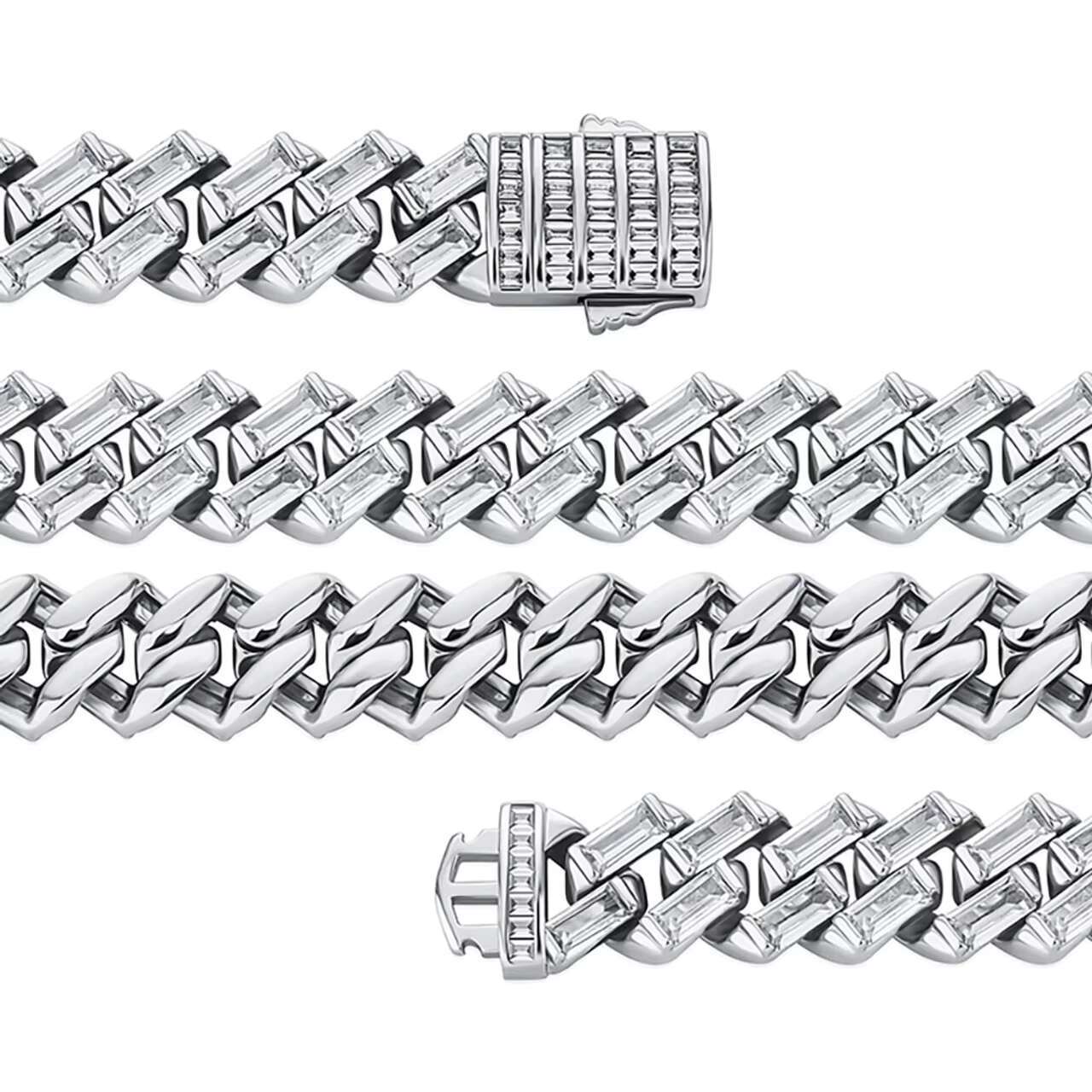 12mm All Baguette Cuban Link Hip Hop Moissanite Necklace White Yellow Gold Bling Chain for Wedding or Gift