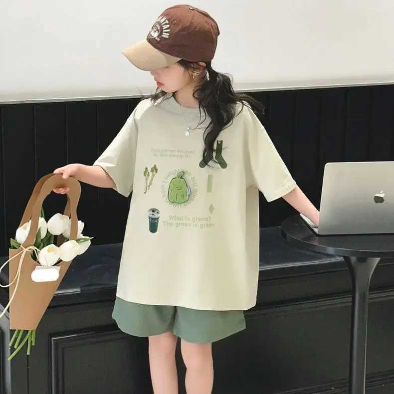 Girls Summer Clothing 2025 New Fashion Set Big Girl Network Celebrity Street Summer Two Piece SetT250327