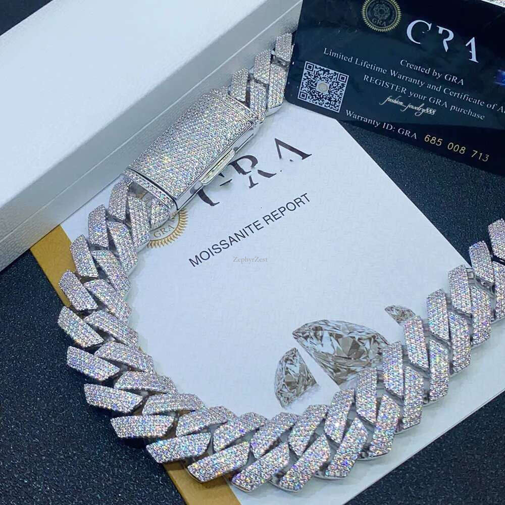 moissanite necklace cuban k chain 20mm 4 row full dia ice out vvs pass dias tester stainless steel plating hiphop men's jewelry bracelet necklace