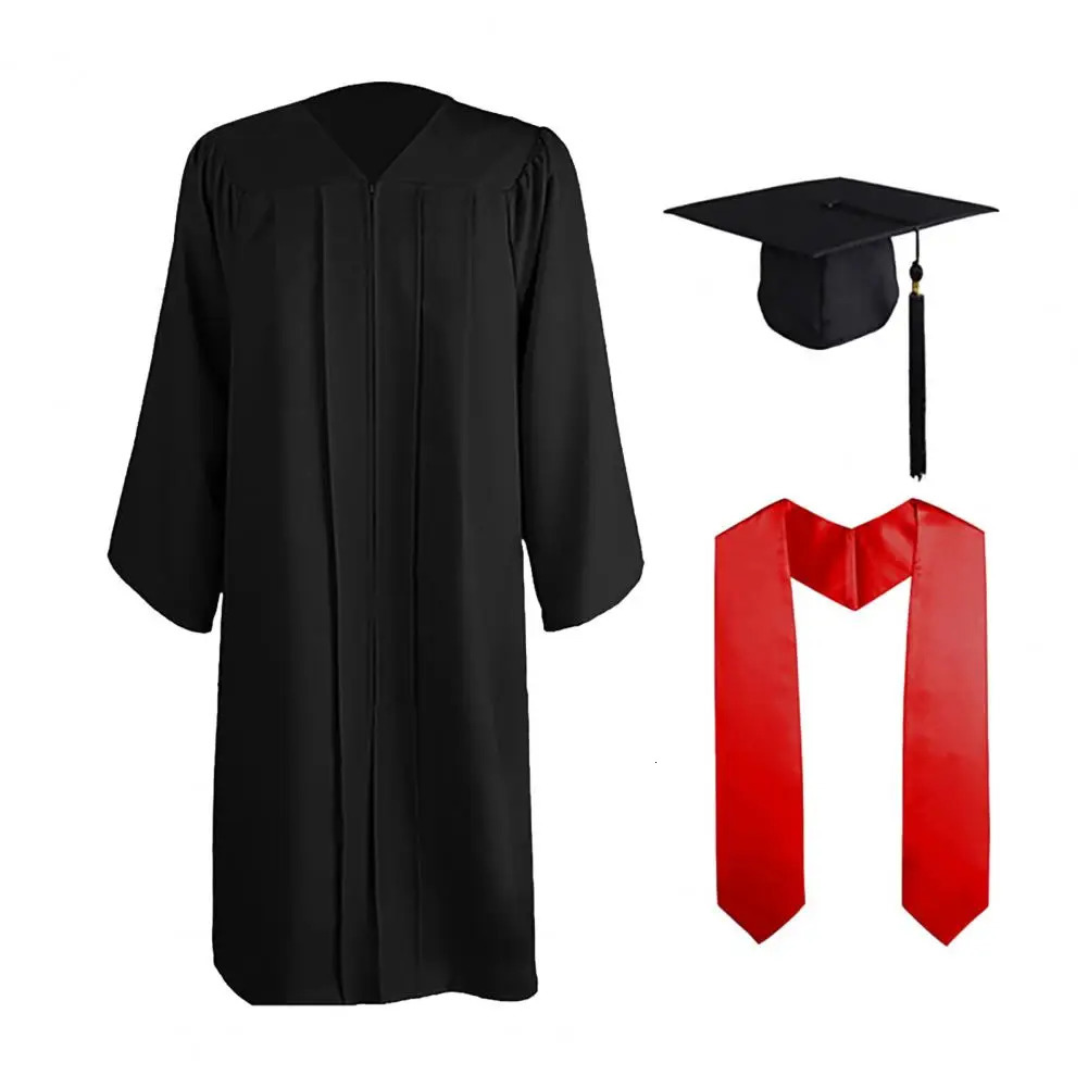 3 piecesset Adult Graduate School Dress Hat Set Ruffled Academic Bachelor of Fashion College University Uniform Robe 250326
