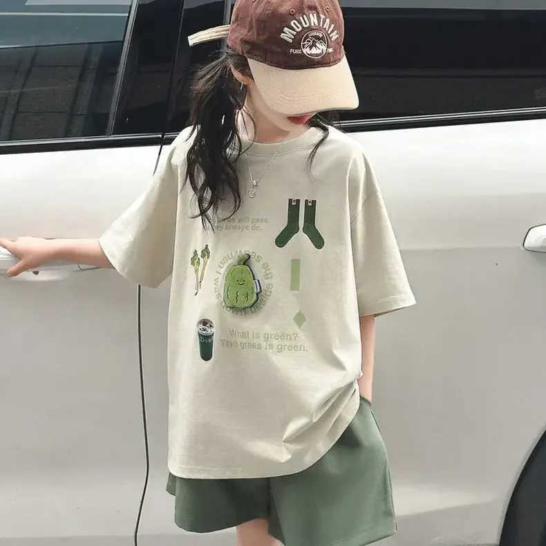 Girls Summer Clothing 2025 New Fashion Set Big Girl Network Celebrity Street Summer Two Piece SetT250327