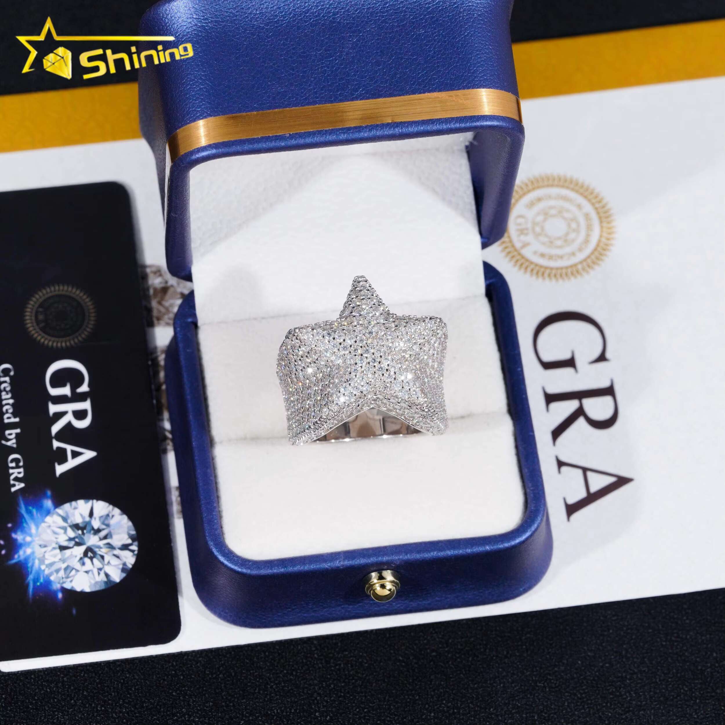 Hip Hop Iced Out High Quality Star Rings 925 Sterling Silver D Color VVS Moissanite Mens Ring