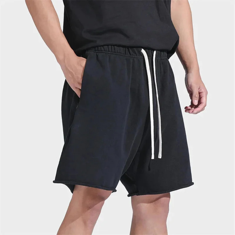 Zipper Pocket Fitness Shorts for Mens Summer Trend Cotton Loose Casual Running Basketball 250326