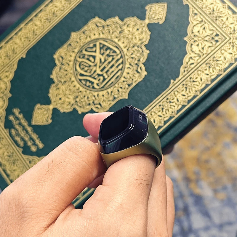 IQibla metal alloy intelligent prayer Zikr ring for Muslim Tasbih digital counter Tasbeeh prayer time vibration reminder waterproof 250322