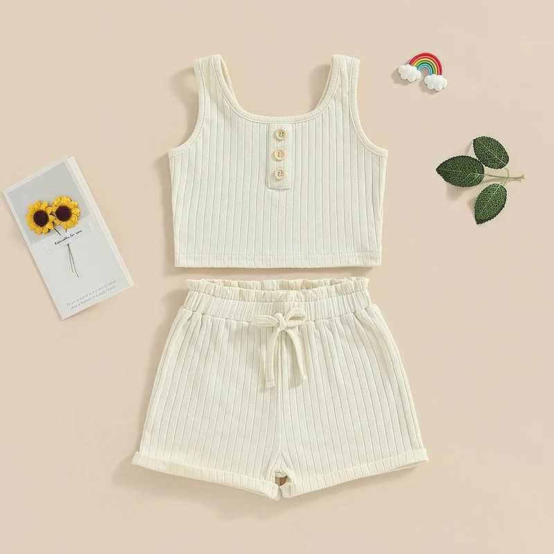 Citgeett Summer Childrens Clothing Sleeveless Button Top Solid Color Shorts Casual Clothing SetT250327