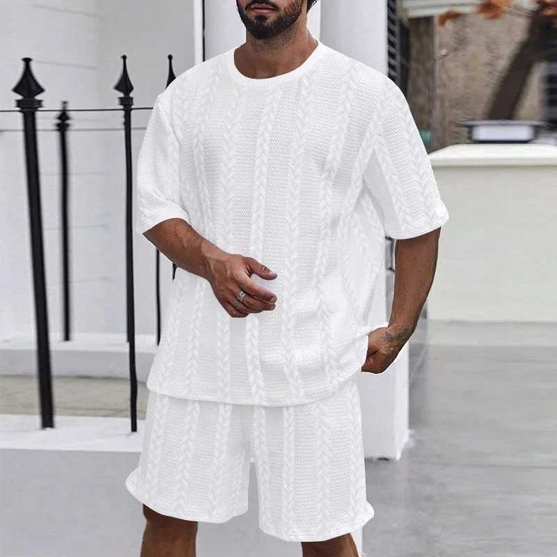 Mens track and field uniform solid color round neck zipper short sleeved T-shirt+casual sports shirt mens loose two-piece fitness setXJ250326