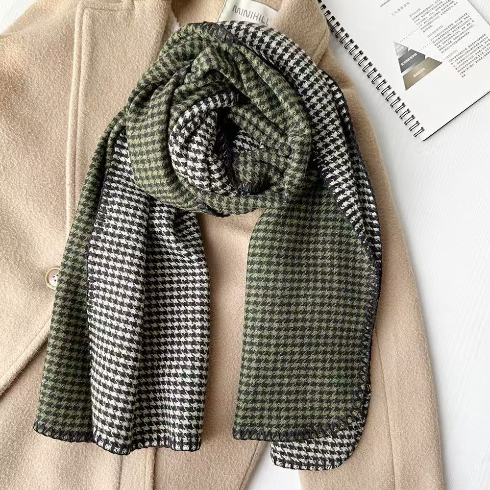 T366 new double-sided scarf winter autumn and winter plaid all-match warm shawl retro thick neck